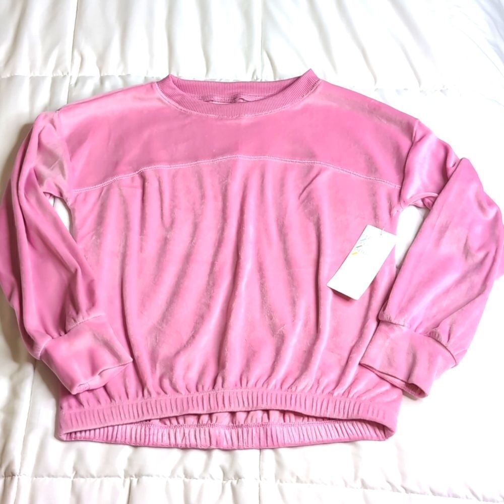 Zella Girls XL (14/16) Pink Long Sleeve Velour Sweat Shirt, NEW